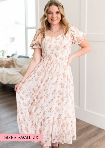Short sleeve cream floral dress