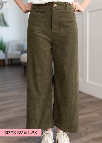Olive corduroy pants with a button