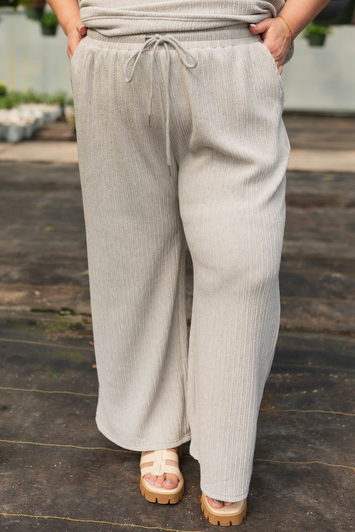 Plus size sage grey textured pants