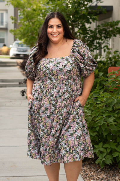 Plus size floral dress with a square neck