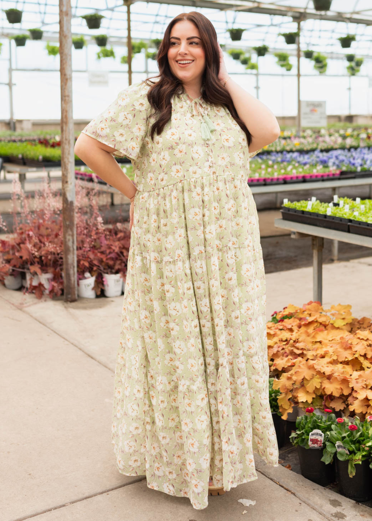 Plus size sage floral dress