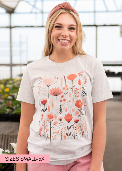 Peach and pink wildflower graphic t-shirt