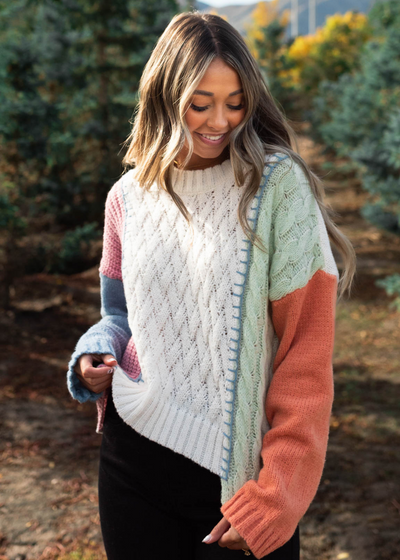 Pastel color block knit multi sweater