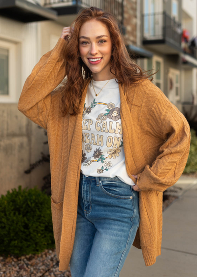 Mustard cardigan with long sleeves