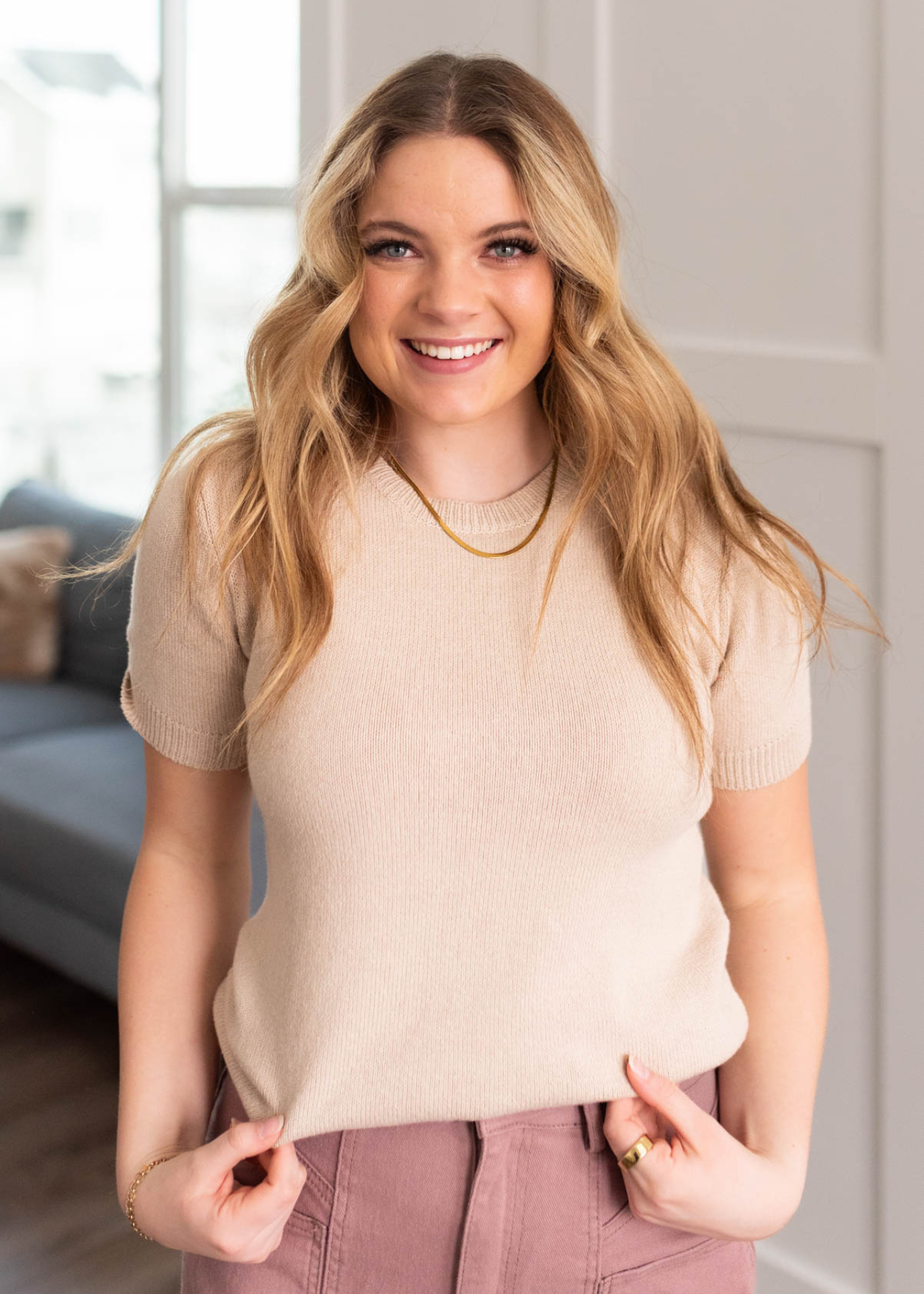 Taupe short sleeve top