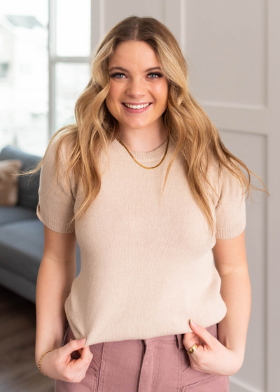 Taupe short sleeve top