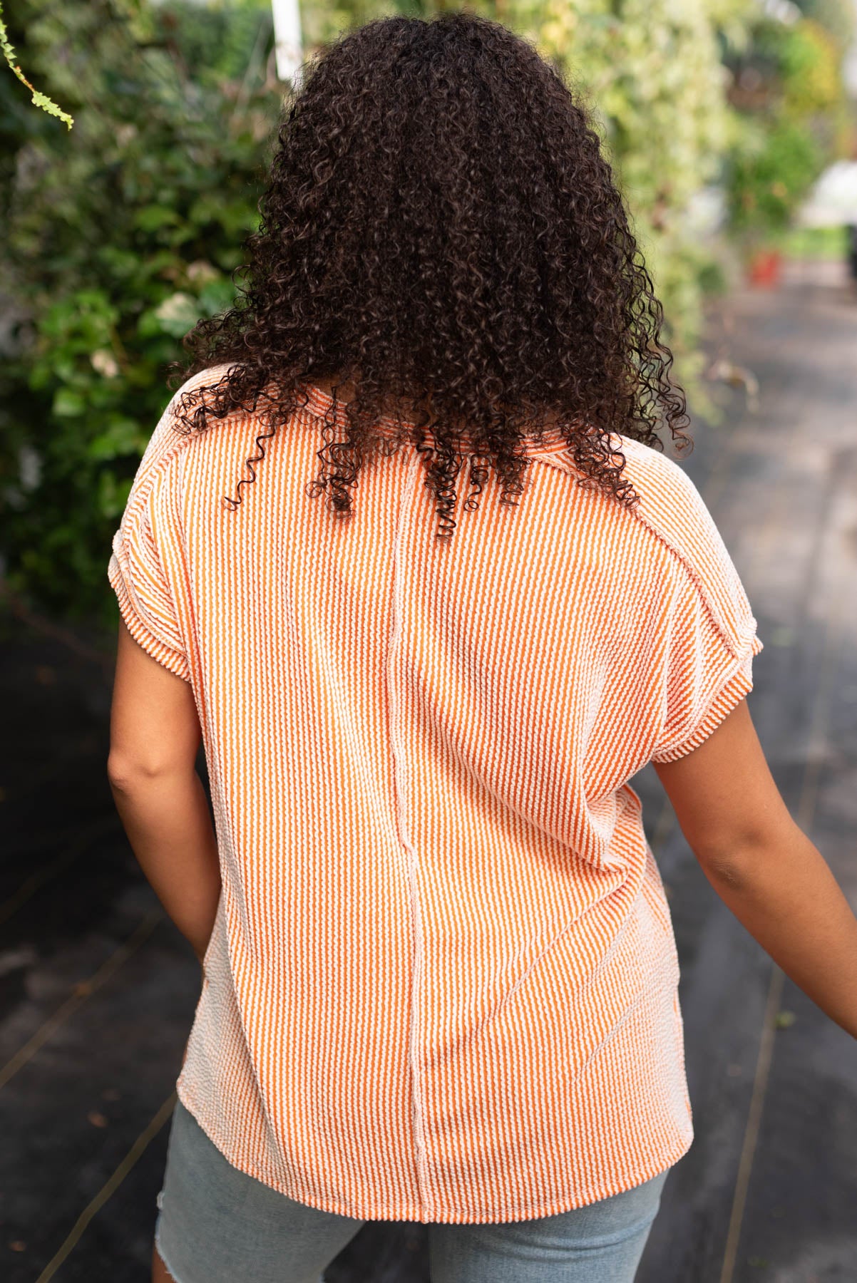 Back view of the sunkist ribbed top