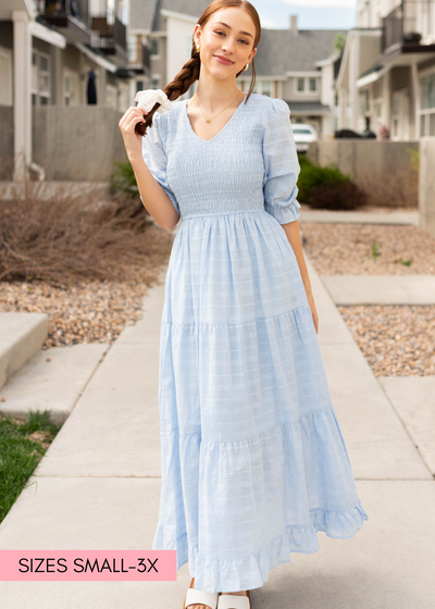 Sky blue maxi dress with short sleeves