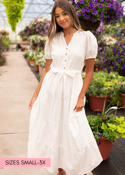 Off white button up dress with short sleeves