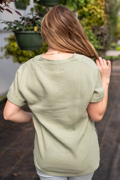 Back view of the sage blouse