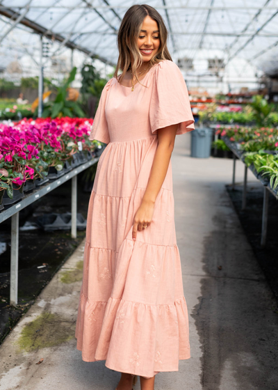 Blush floral embroidered dress