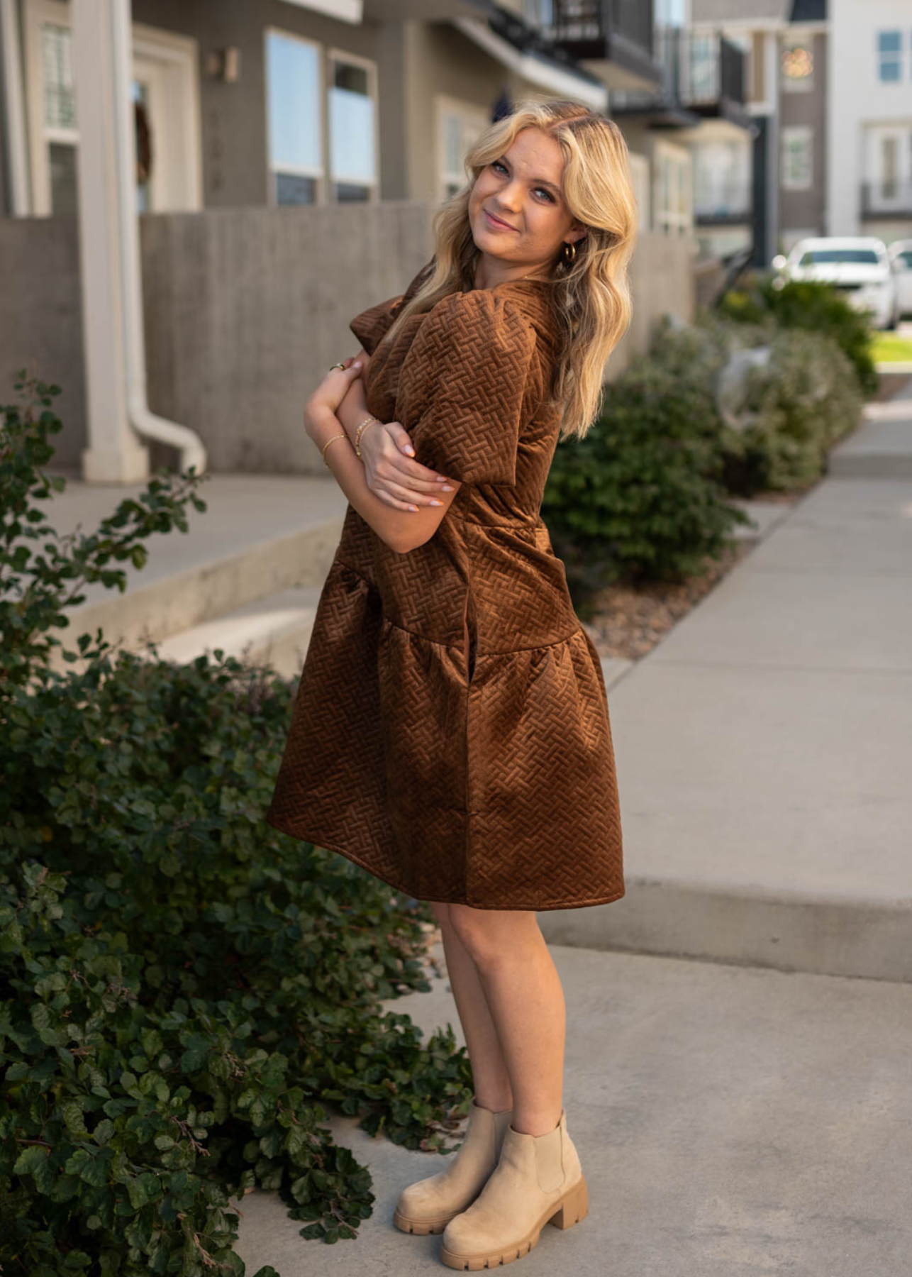 Side view of a chocolate dress