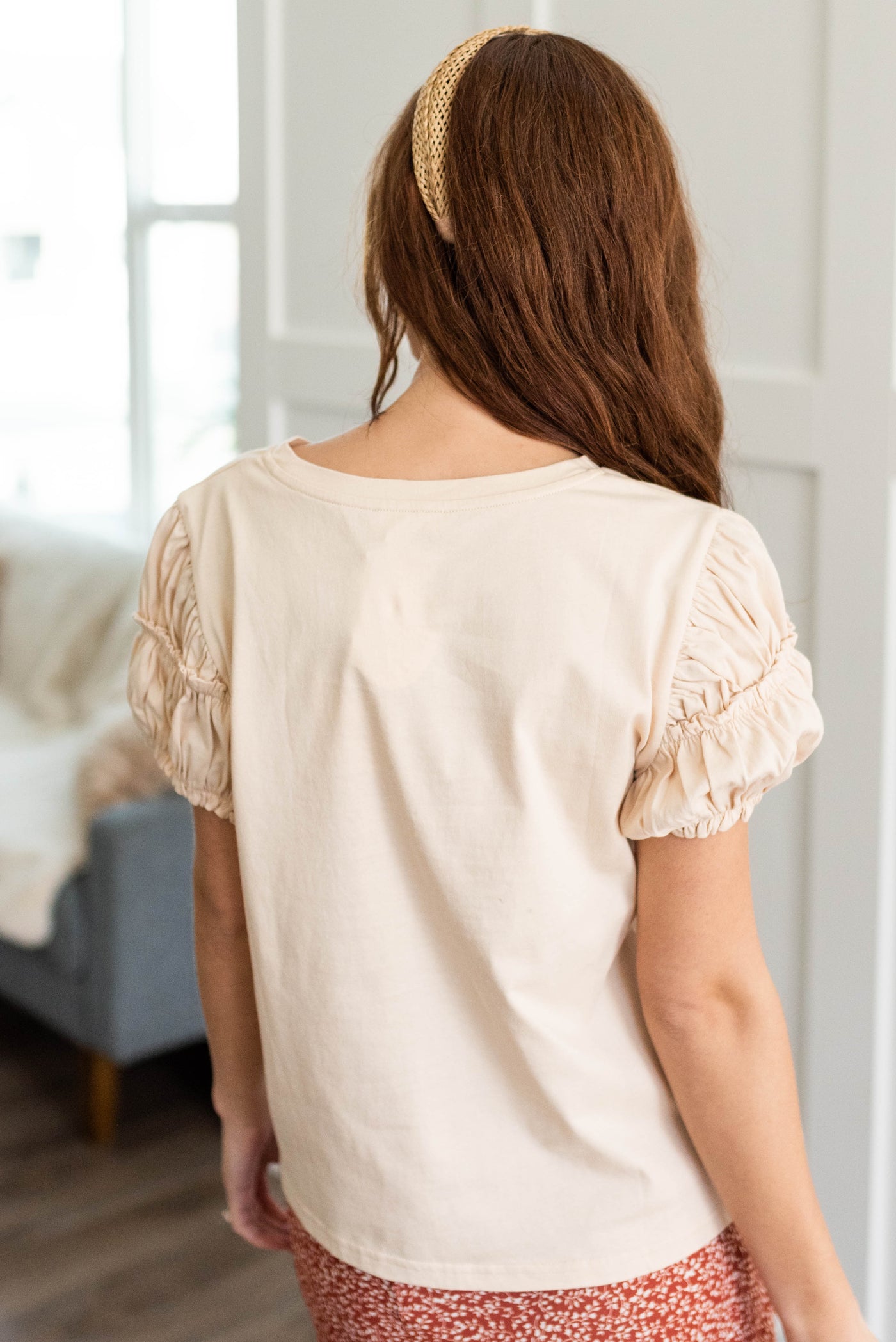 Back view of the cream puff sleeve top