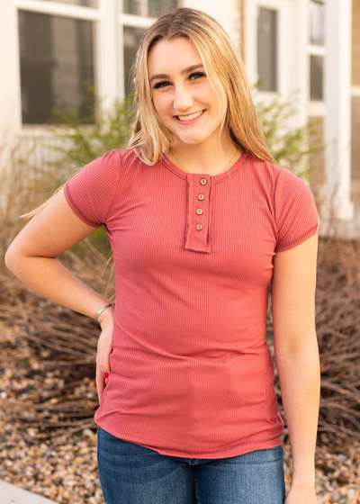 Dark mauve top with short sleeves