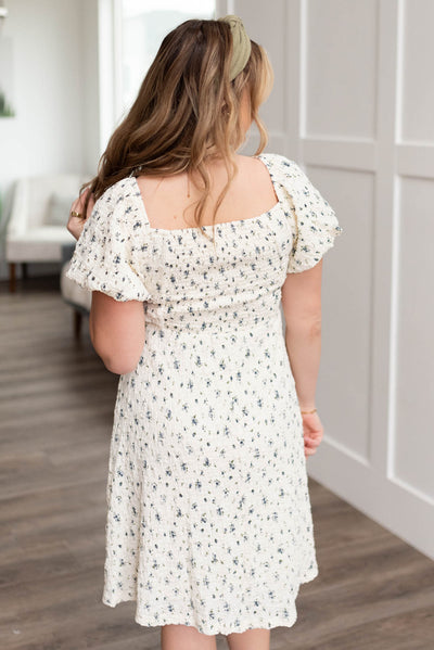 Back view of the ivory floral dress