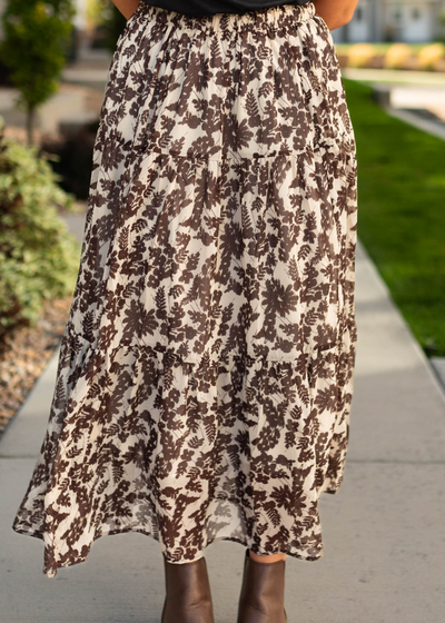 Front view of a brown floral skirt