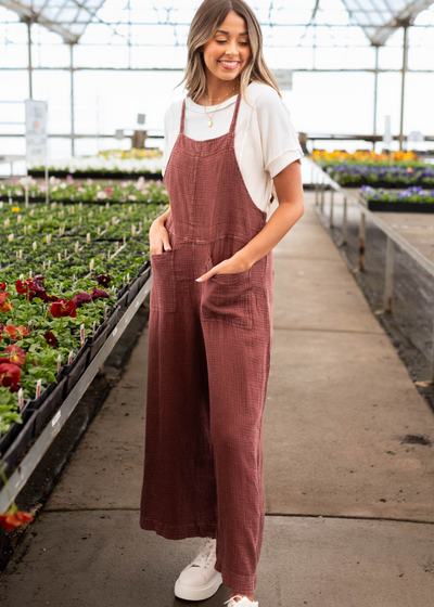 Wide leg faded plus washed overalls with front pockets