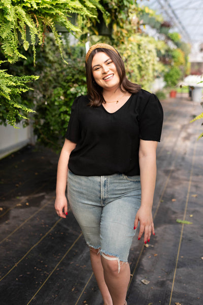 Plus size black top with short sleeves