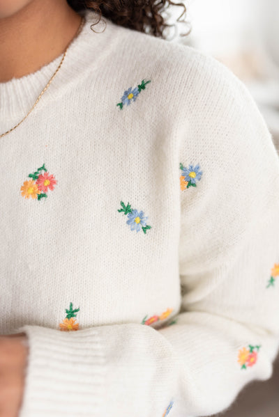 Kali Ivory Floral Embroidered Sweater