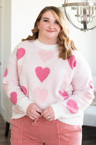 Long sleeve plus size pink heart sweater