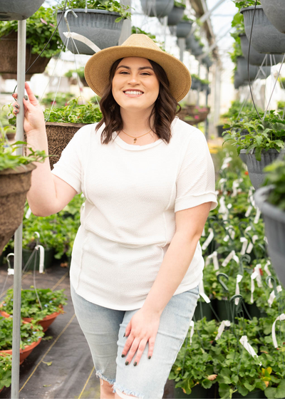 Short sleeve plus size white ribbed knit top