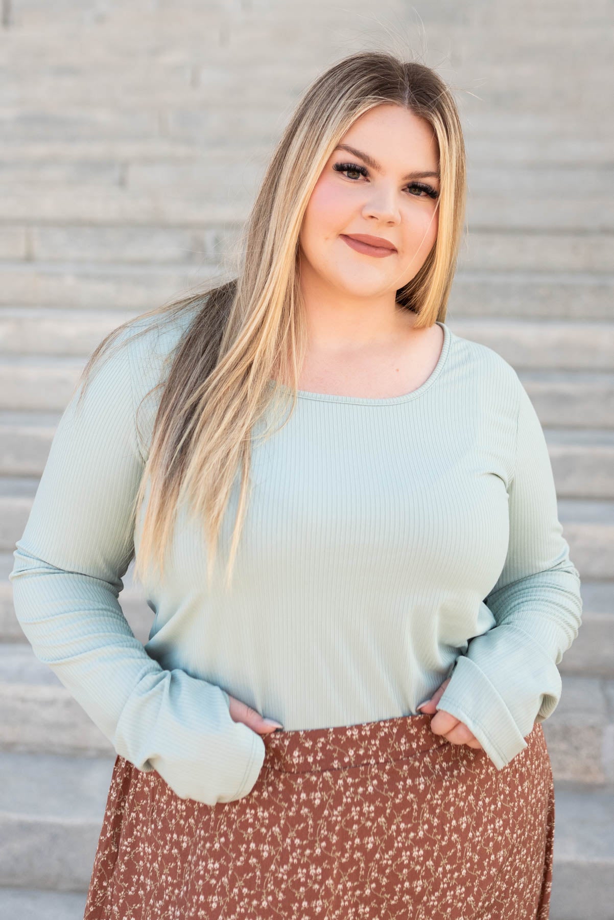 Long sleeve plus size sage ribbed long sleeve top