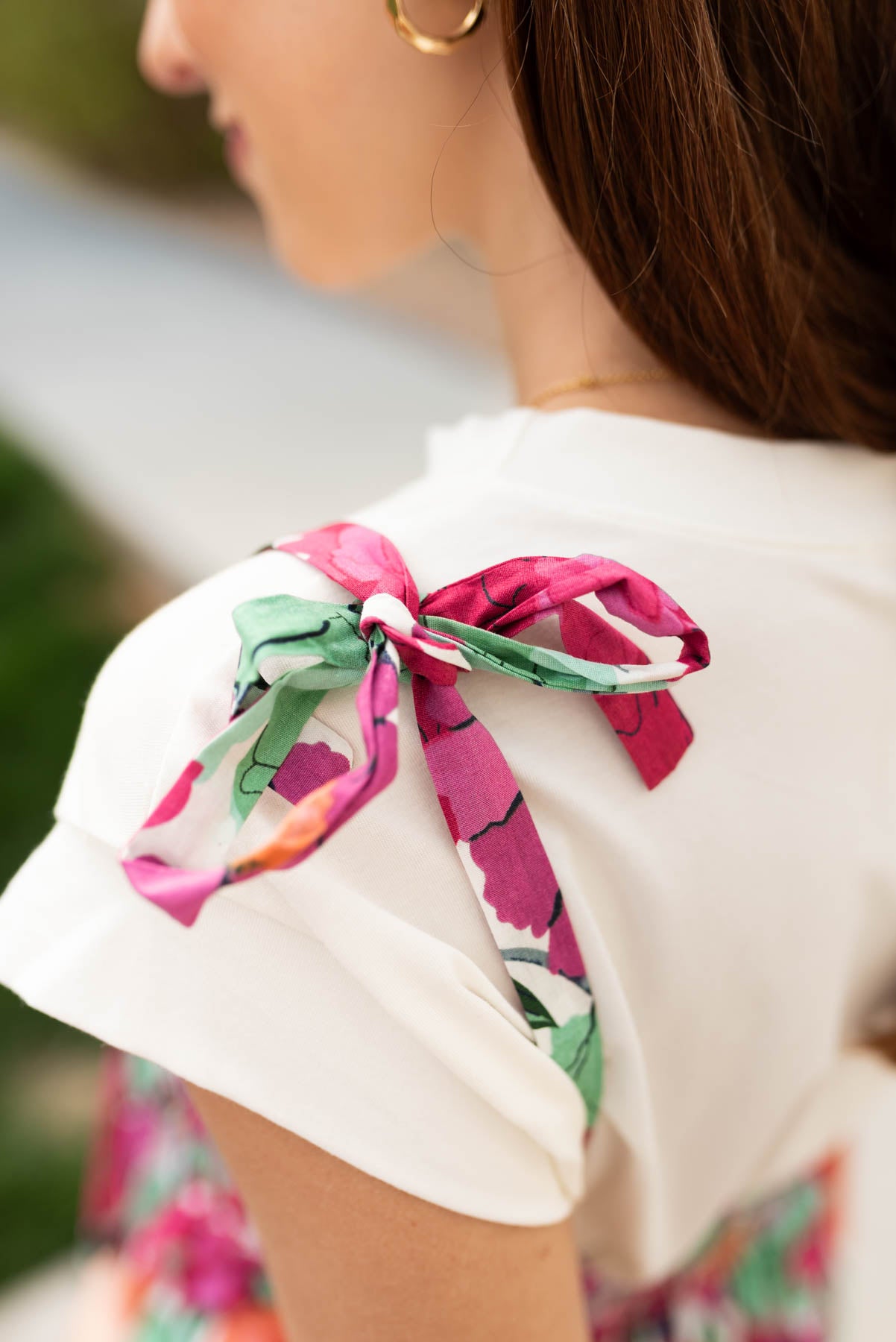Tie at the shoulder multi floral tie dress