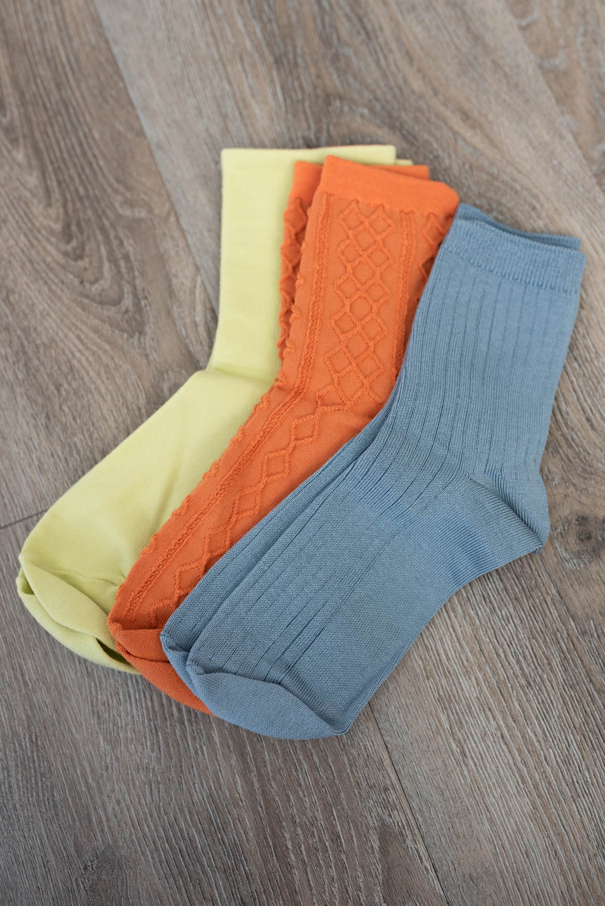 Yellow, coral and blue 3 pack socks