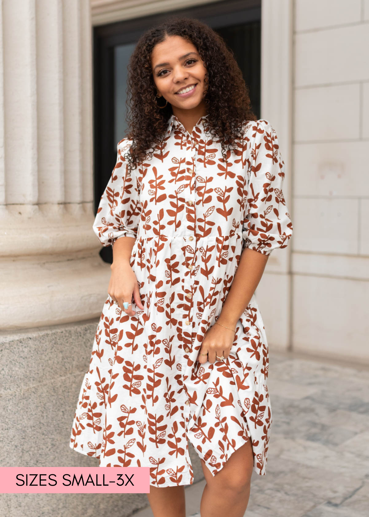 Brown floral dress with 3/4 sleeves