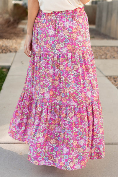 Back view of the pink floral skirt