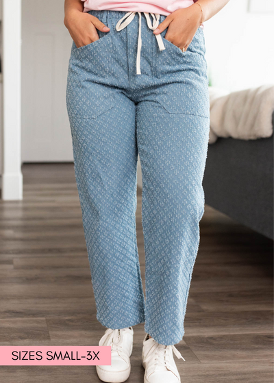 Light denim pattern pants with front pockets