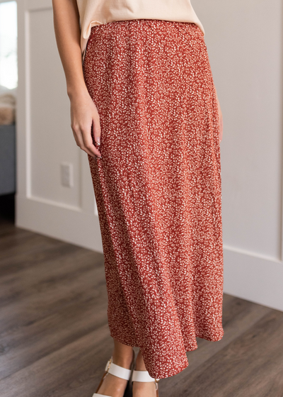 Terracotta red floral skirt with elastic waist