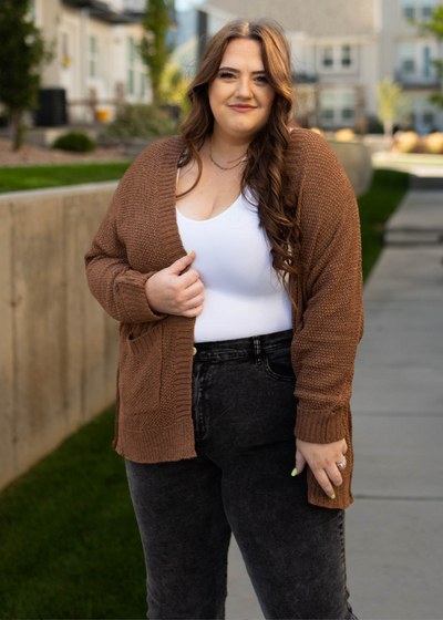 Plus size coco cardigan with long sleeves and pockets
