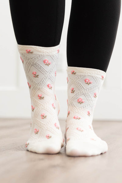 Cream flower socks
