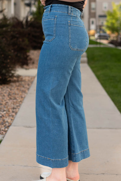 Side view of denim jeans