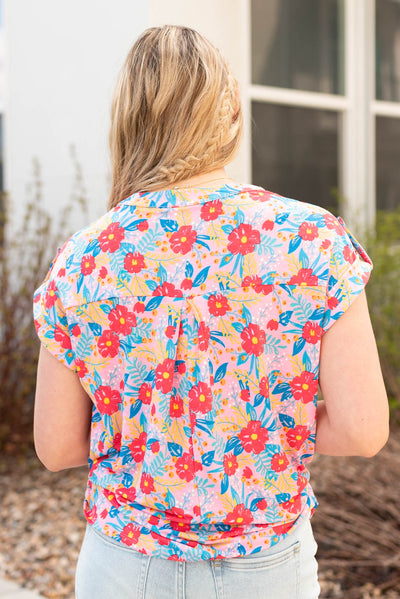Back view of the blush multi floral top