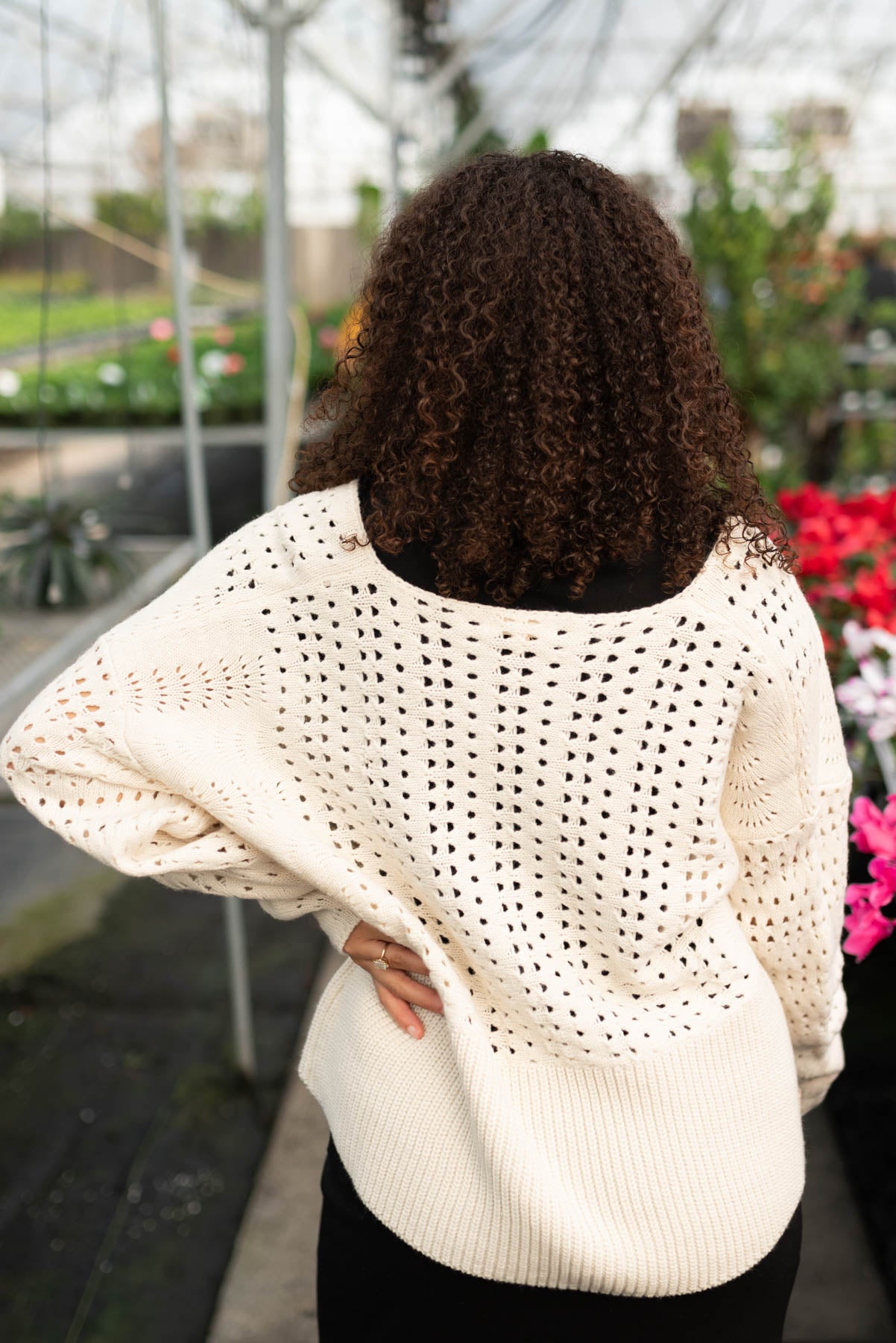 Back view of the ivory knitted cardigan