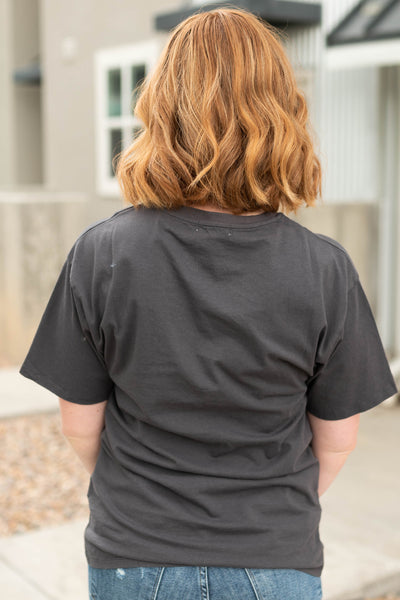 Back view of redwood charcoal tee