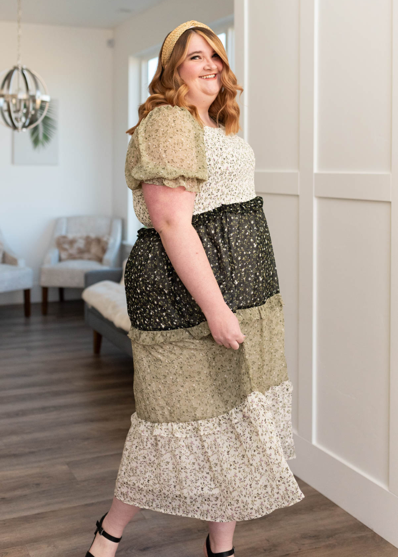Plus size olive tiered dress