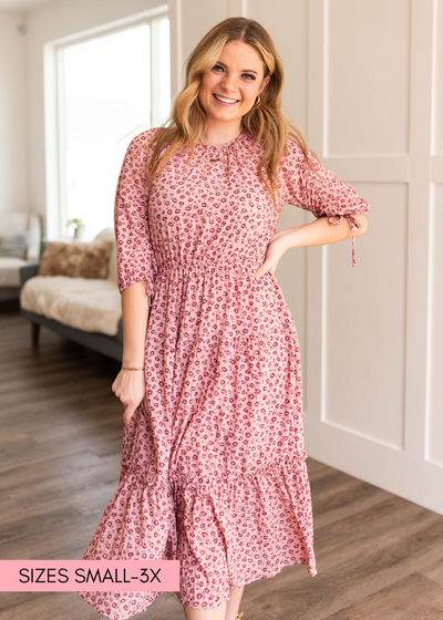 Blush tiered dress with 3/4 sleeves