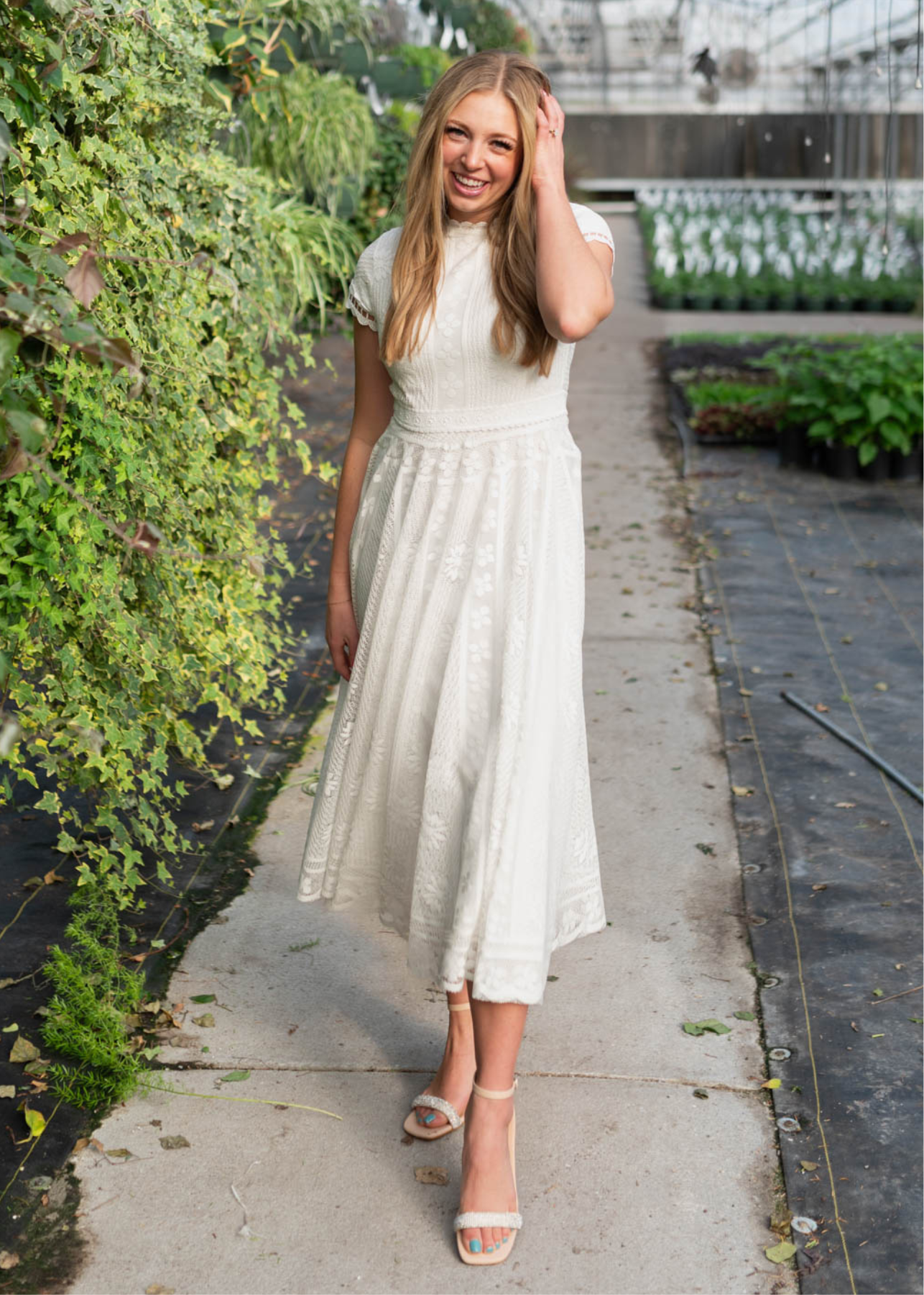 Small ivory lace dress with short sleeves