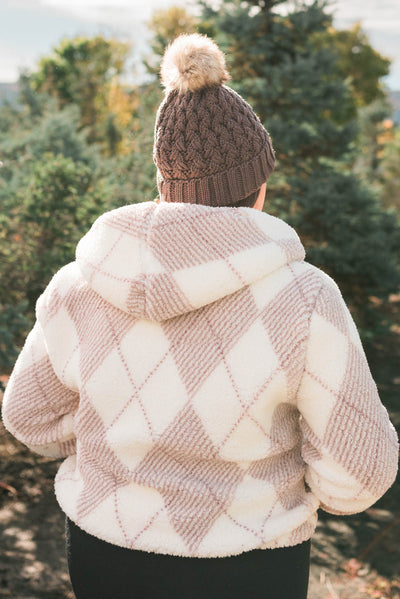 Plus size pink plaid Sherpa with hoodie