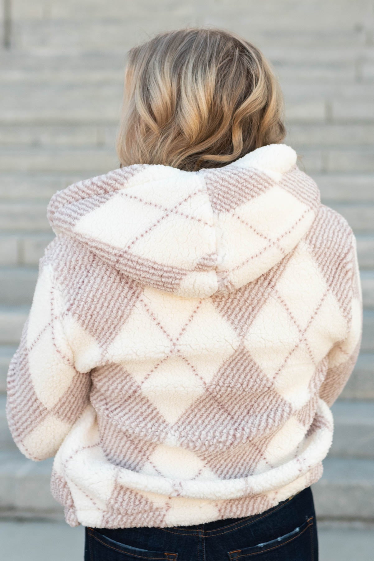 Back view of the pink plaid Sherpa