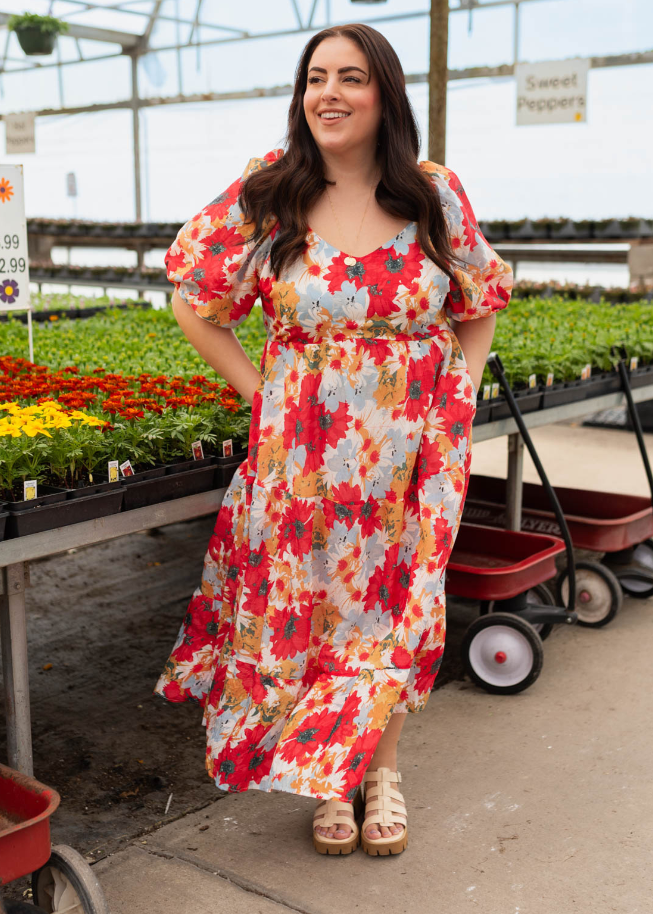 Plus size red floral dress
