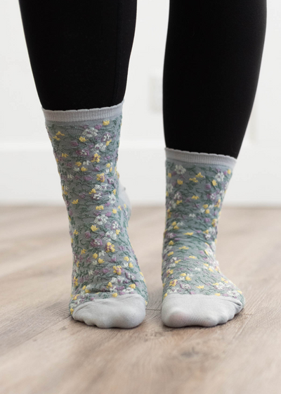Grey floral socks