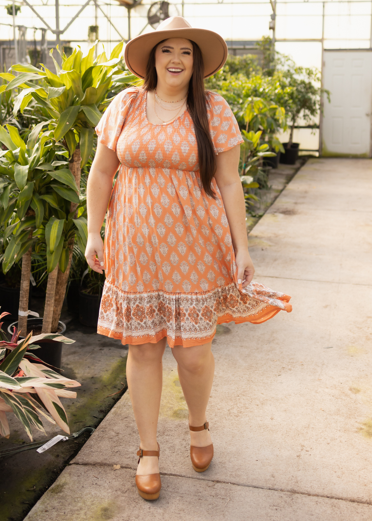 Plus size short sleeve tangerine dress