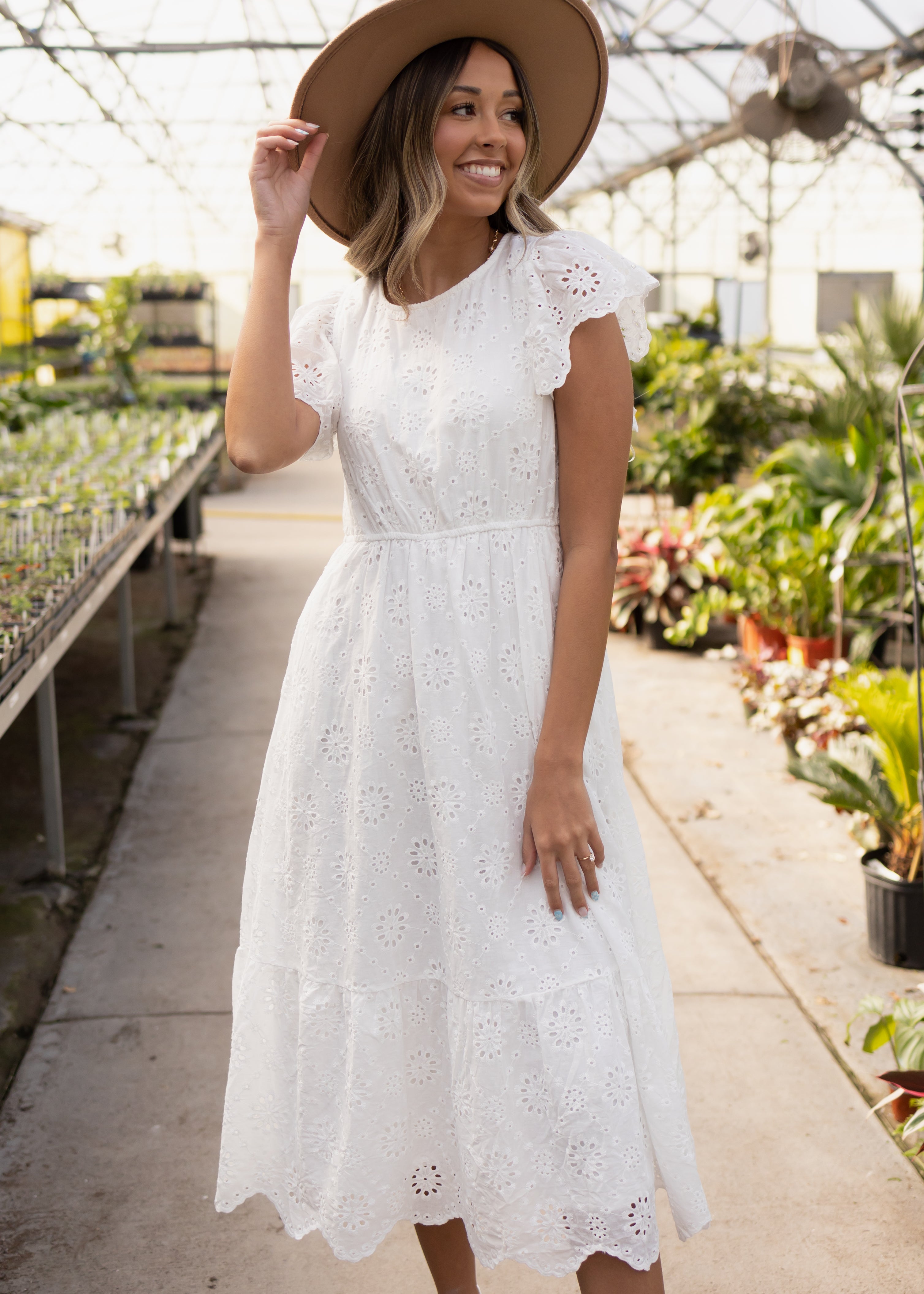 White eyelet midi dress hotsell