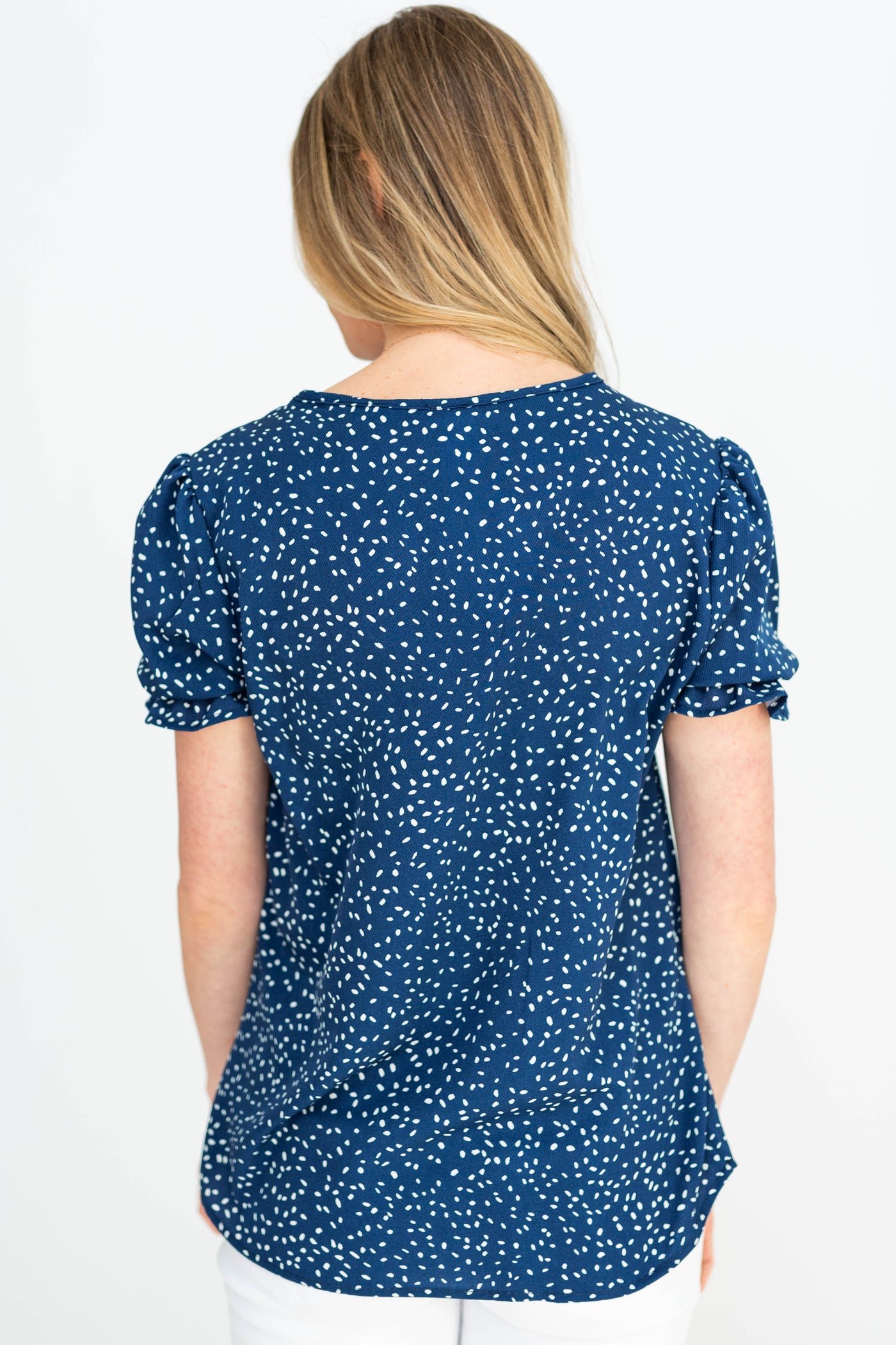 Back view of a navy top