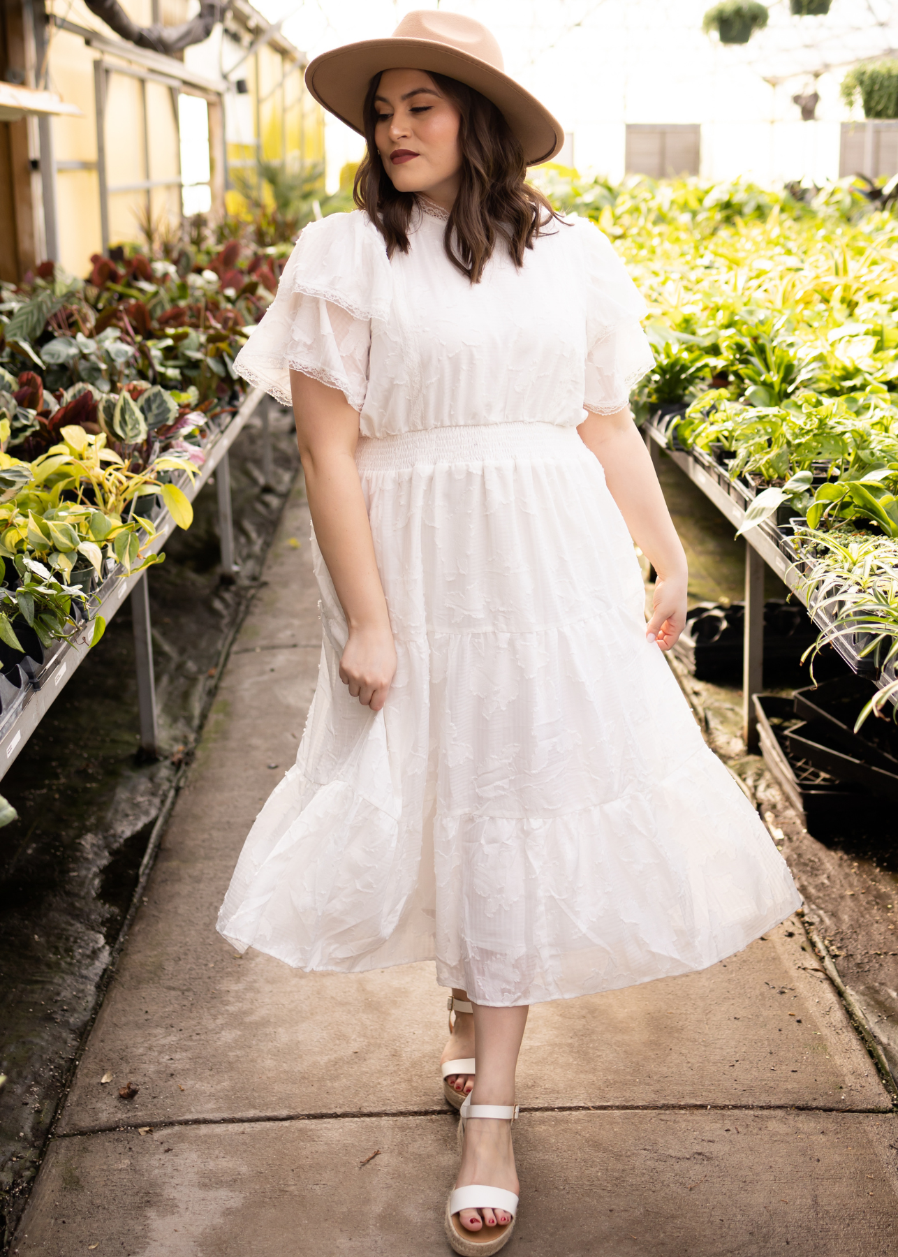 Plus size white floral dress