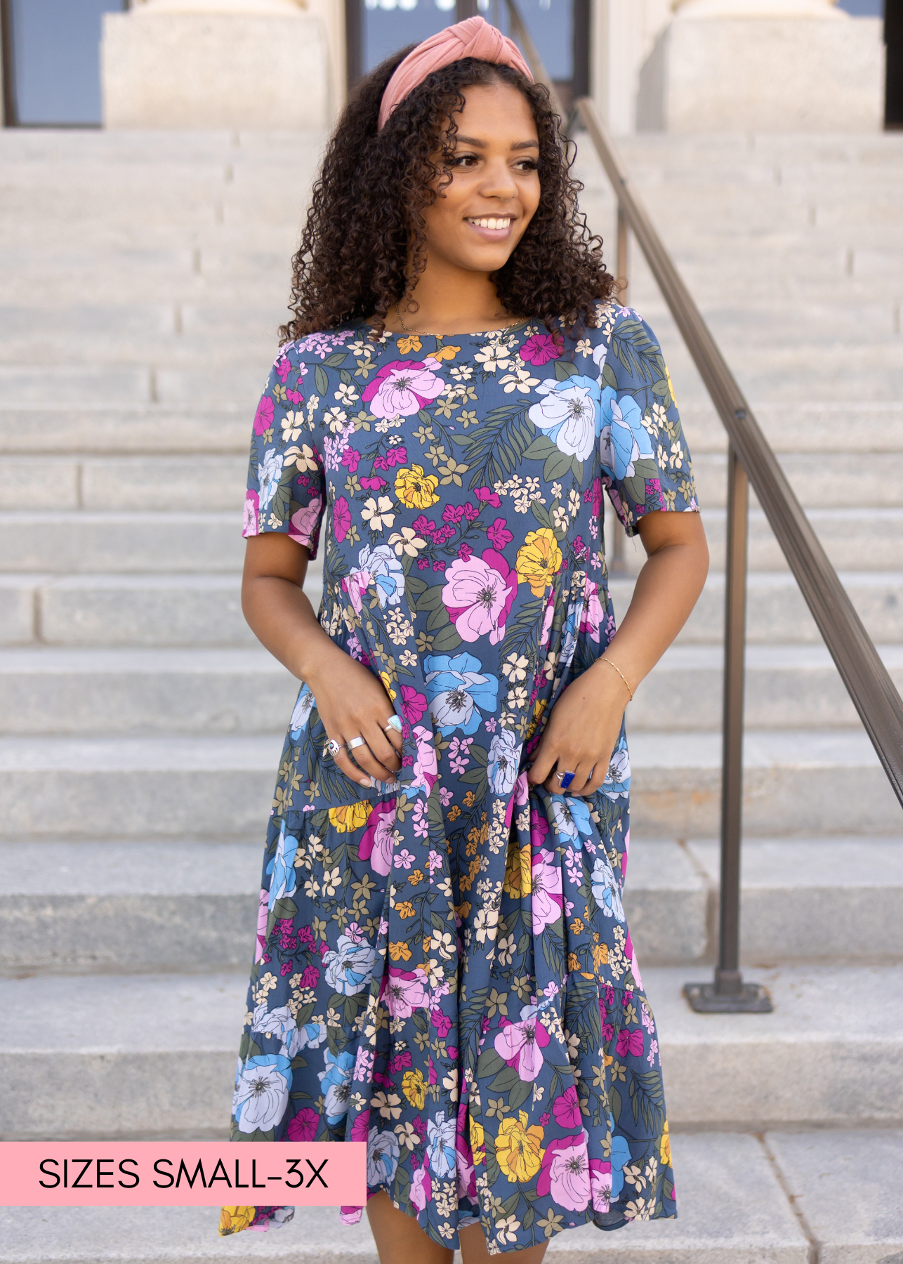 Short sleeve blue floral dress